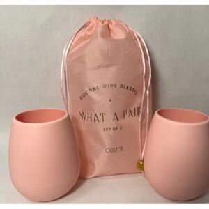 New Odeme What a Pair Pink Silicone Wine Glasses Set of 2 Picnic Hiking Outdoor